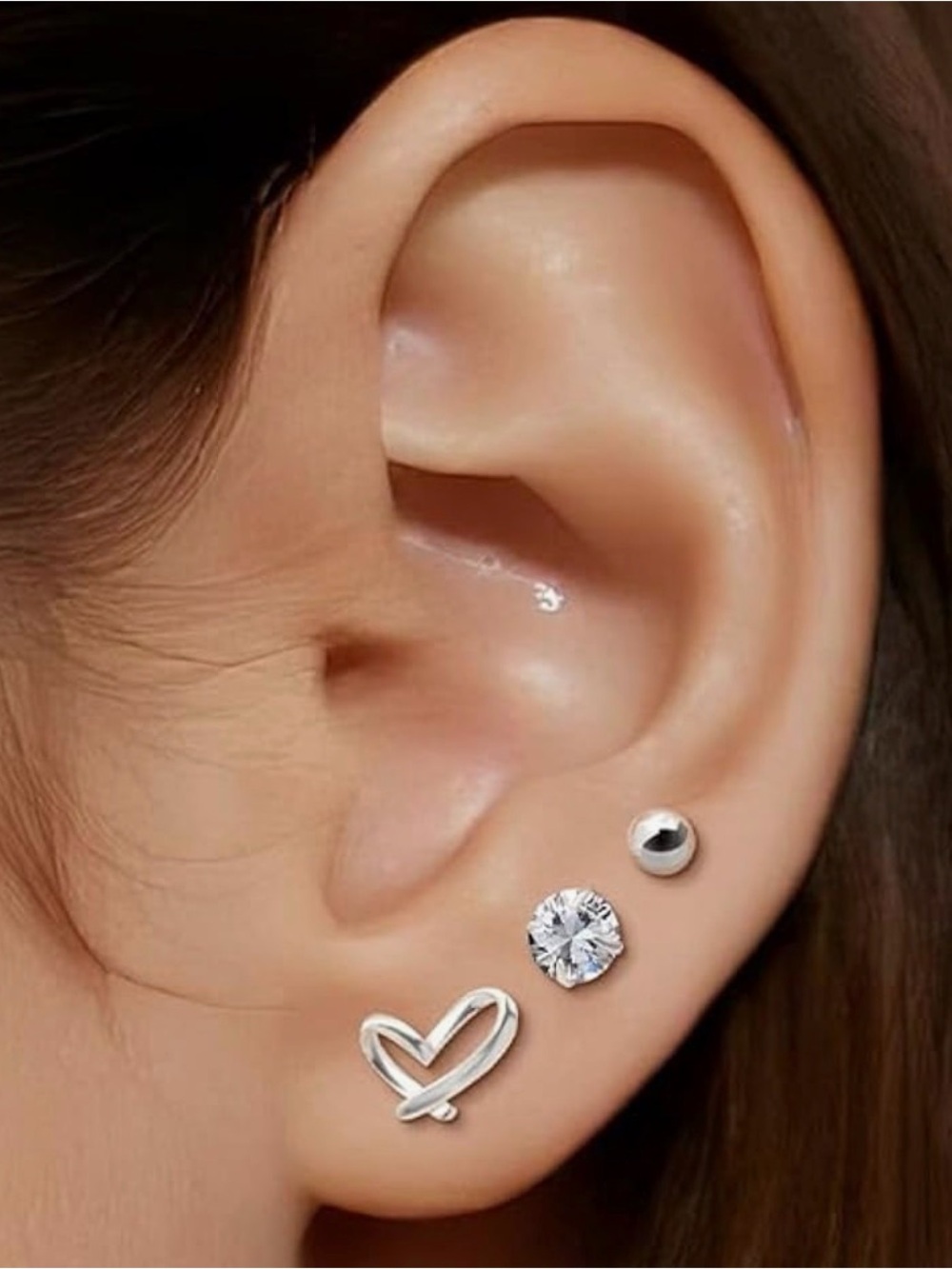 Sterling 925 Silver Stud Earrings, 3 pair, Hypoallergenic NIB